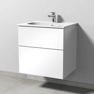 Sanipa 3way Waschtischunterbau zu Geberit Acanto Slim Waschtisch mit 2 Auszügen, Weiß-Glanz SF41078