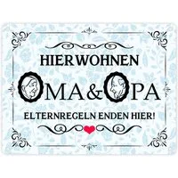 speecheese Metallschild Hier wohnen Oma & Opa Metallschild in 15x20 cm im Vintage-Look