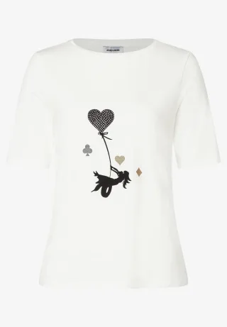 MORE & MORE - T-Shirt mit dekorativem Frontprint weiß - Gr. - 36