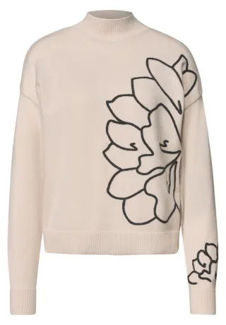 Street One - Pullover mit Blumenmuster beige - Gr. - 34
