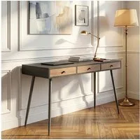 en.casa Schreibtisch, »Tumba« mit 3 Schubladen 115 x 48 x 76 cm Schwarz / Walnussoptik