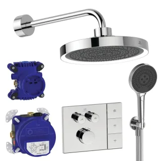 Ideal Standard Armaturen-Paket 02 Ceratherm Navigo Brausethermostat, Regenbrause, HB Chrom, A7893AA A7893AA