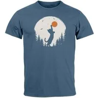 Neverless Print-Shirt Herren T-Shirt Frontprint Katze Silhouette Natur Aufdruck Printshirt mit Print