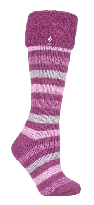 Heat Holders - Damen / Herren Extra lange gestreifte Gummistiefelsocken | Thermosocken mit Bündchen - Pink Stripe