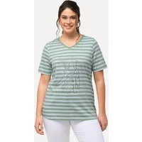 Ulla Popken T-Shirt T-Shirt Ringel Metallic-Tiermotiv V-Ausschnitt