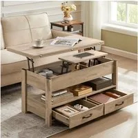VASAGLE Couchtisch höhenverstellbar, Wohnzimmertisch, viel Stauraum, rechteckig (Doppel-Hebemechanismus, inkl. Zubehörpaket & Anleitung), braun, aufklappbar, Multifunktion, modern