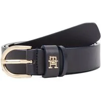 Tommy Hilfiger Ledergürtel ESSENTIAL EFFORTLESS 2.5 cm breit GOLD Logoemblem, weiche Haptik, ovale Einfachdornschließe