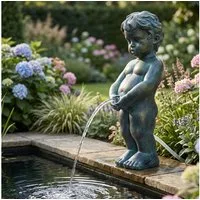 Arnusa Wasserspeier Solar Wasserspiel Junge klassisch Gartendeko 31 cm, Teichdekoration Teichfigur Springbrunnen ohne Strom