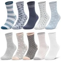 sockenkauf24 Basicsocken 10 Paar Damen Socken Mehrfarbig Streifen Punkte (34924+34911/2, 39-42) Herzen Maritim Baumwolle