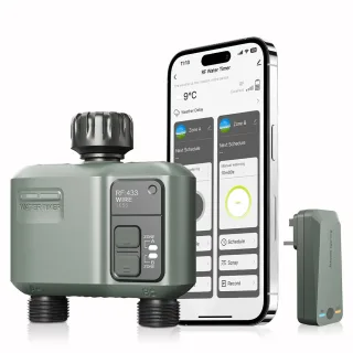 HCT-636 RF433 Wireless Dual Outlet Water Timer Smart WiFi Remote Control Irrigation System APP Programmable Weather Sens