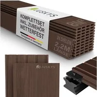 Juskys Terrassendielen, 8 m², BxL: je 14.6x220 cm, (24-St., 8 m), 8m² Fläche, Witterungsbeständig, Raue Oberfläche, 330 kg/m² belastbar