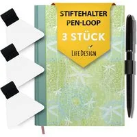 LifeDesign Notizbuch Stiftehalter, Pen-Loop 3er Set, Stifthalter, selbstklebend für alle Stiftarten & Bücher