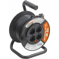 Meister Werkzeuge Kabeltrommel Verlängerungskabel 15m 4 Steckdosen IP20 H05VV-F 3G1,5mm² Kabeltrommel (Handkurbel, Tragegriff, Standfuss, Thermoschalter, Kabellänge 15 m)