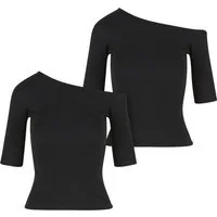 URBAN CLASSICS T-Shirt Urban Classics Ladies Organic Asymmetric Rib Tee 2-Pack (1-tlg)