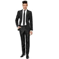 SuitMeister Anzug Solid Black Partyanzug - Halloween Karneval Schicker Anzug in glänzendem Schwarz