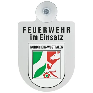 Alu Saugnapf Wappen Schild Feuerwehr im Einsatz mit Wappen Nordrhein-Westfalen