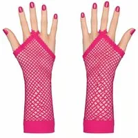 Kaiser24 Kostüm Netz Handschuhe Damen Pink lange Stulpen fingerlos Festival Party