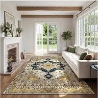 Klyvvo Teppich Vintage Kurzflor Teppich, weich & rutschfest, waschbar, Rechteckig, 140x200 cm – großer Wohnzimmerteppich, Schlafzimmerteppich