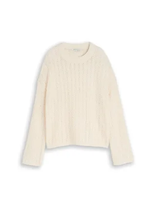 Denim Tom Tailor - Relaxed Fit Strickpullover mit Lochmuster gardenia white - Gr. - XS