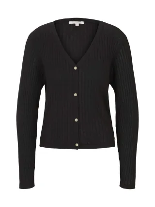 Denim Tom Tailor - Cardigan mit Ripp-Struktur deep black - Gr. - L