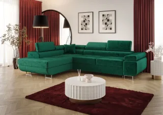 Ecksofa Schlafsofa Sofa MONARO Stoff Monolith Grün Ottomane Links