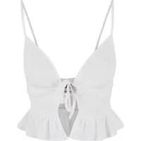 URBAN CLASSICS T-Shirt-BH Urban Classics Damen Ladies Waffle Pique Ruffle Top