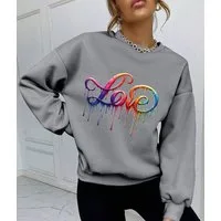 RMK Rundhalspullover Damen Pulli Pullover Hoodie Longsleeve Oversize Loose Fit Liebe mit "Love" Print, Rundhals Ausschnitt