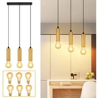 Nettlife Hängeleuchte Schwarz Gold E27 3 Flammig Esstisch Pendelleuchte Industrial Metall, Höhenverstellbar, LED wechselbar-mit Leuchtmittel, Wohnzimmerlampe Schlafzimmer Küche Flur