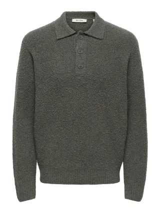 ONLY&SONS - ONSDALE RLX LS POLO KNIT NOOS Beluga - Gr. - L