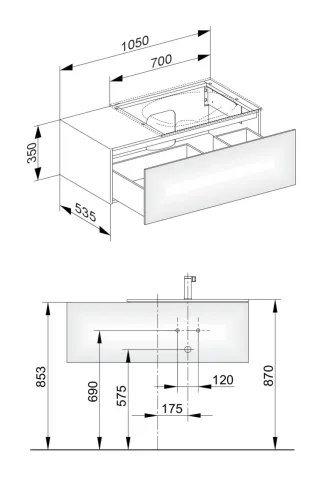 Keuco Waschtischunterschrank Edition 11 31154,1 Front-Auszug, B: 1050, H: 350, T: 535 mm 31154110000