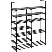 EUGAD Schuhregal, 1-tlg., aus Metall, mit 7 Ebenen, 10 Haken, schwarz