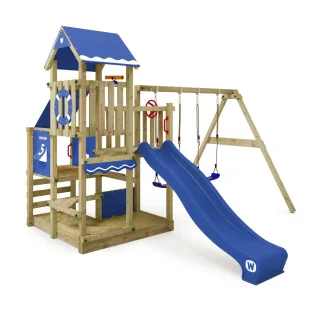 Spielturm Smart Stage mit Schaukel und Rutsche - Großer Abenteuer-Spielplatz für Kinder im Garten - Hochwertiges Spielgerüst aus Holz - Wickey