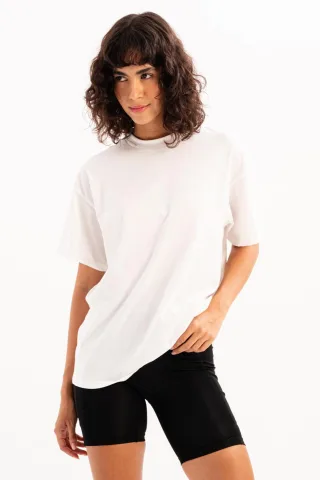 JUSTEVER Damen-T-Shirt aus 100 % Baumwolle, Oversize-Passform, Rundhalsausschnitt, Ecru - Halo
