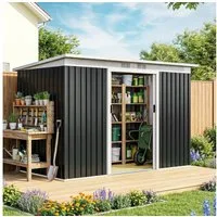Outsunny Gerätehaus Gartenhaus mit Schiebetür, Fenster, Stahl, BxT: 280x130 cm, (Schuppen, 1 St., Geräteschuppen), für Garten, Dunkelgrau