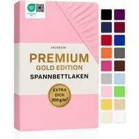 Jacobson Spannbettlaken PREMIUM 200 g/m² Jersey aus 97% Baumwolle & 3% Elasthan, Extra dichtes Bettlaken mit maximalem Halt