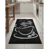 Vimoda Teppich Küchenteppich, Trendiger Kaffee Teppich in Schwarz, Grau & Braun, Rechteckig, Höhe: 5 mm, Küchenteppiche, Cappuccino, Kaffee, Tasse, Esszimmer, Küche
