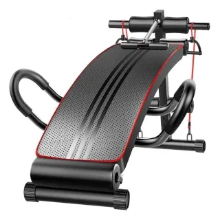 Bominfit Curved Incline Sit Up Bench Adjustable Ab Decline Workout Bench with Resistance Bands Rowing Bar & Large Handle