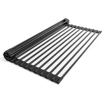 Faizee Möbel Abtropfmatte Abtropfgitter Silber/Schwarz Faltbares Gestell für Spüle Silikonenden