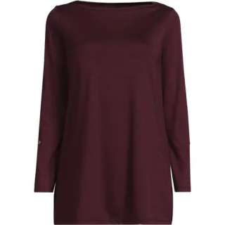 Langes Supima-Shirt mit U-Boot-Ausschnitt für Damen in Petite-Größe, Damen, size: petite, Blau, by Lands' End