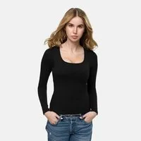 cfab (creamy fabrics) BH-Hemd Cotton Longsleeve with Built-In Push-Up Bra-Schwarz-M (1-tlg)