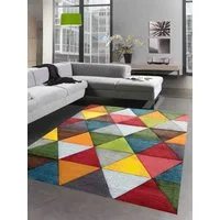 Carpetia Teppich Wohnzimmer Teppich mit modernem bunten Design orange grün rot, rechteckig, Höhe: 13 mm