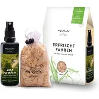 Allgäuquelle Raumduft BIO Mini Auto Duftspray Set Erfrischung mit 1 x 50ml Auto Duftspray (1 x 50ml + Zirben-Säckchen), mit Ölen aus 100% naturreinen ätherischen Ölen & 1 BIO Zirben-Säckchen