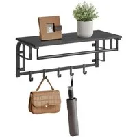 VASAGLE Wandgarderobe mit Ablage, Wandregal, mit 5 abnehmbaren Hakenfür Flur, Schlafzimmer, wandmontiertes Hängeregal mit Hängestange, 30 x 66 x 27 cm