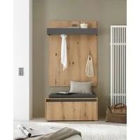Home affaire Garderoben-Set GIRON/CiTY, moderne Garderobe, Komplettset mit viel Stauraum, (Komplett-Set, 2-St), enthält Garderobenpaneel & Schuhbank inkl. Sitzkissen, 100 cm breit