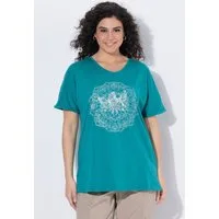 Ulla Popken T-Shirt T-Shirt Metallic-Tiermandala V-Ausschnitt Halbarm