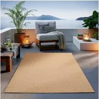 TaCa Home Teppich Outdoor & Indoor Teppich wetterfest Sisaloptik mit Bordüre, rechteckig, Höhe: 5 mm, Terrasse Balkon Garten Wohnzimmer Bad Küche, Beige - 200 x 280 cm
