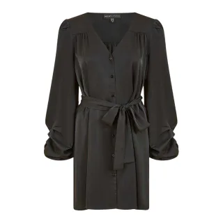 Mela London - Mini Shirt Dress für Damen, V-Ausschnitt, Ballonärmel (Schwarz)