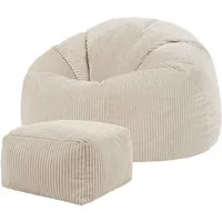 icon Sitzsack Erwachsene aus Cord „Kingston“ mit Hocker (Spar-Set, 1 x Sitzsack, 1 x Fußhocker), 85x50cm, Made in Germany, für Erwachsene & Kinder
