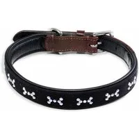 Monkimau Hunde-Halsband Hundehalsband Leder Halsband Hund braun schwarz mit Knochen Kristallen, Leder