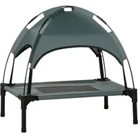 PawHut Tierbett Hundeliege mit Baldachin, Taftstoff, Atmungsaktiv, Netzstoff, für Garten, Balkon, Grau